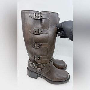 New Brown Knee-High Buckle Boots Size 7.5